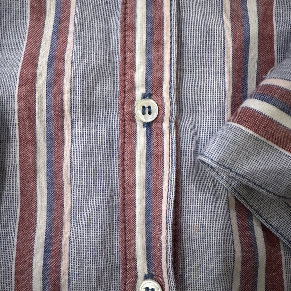 Xirena Women's Stripes Blue and Red Blouse Button Down Shirt - Picture 5 of 6